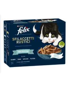 Felix Multipack le Sfilaccetti Rustici Fish Selection 12x85gr.Cibo Umido Per Gatti