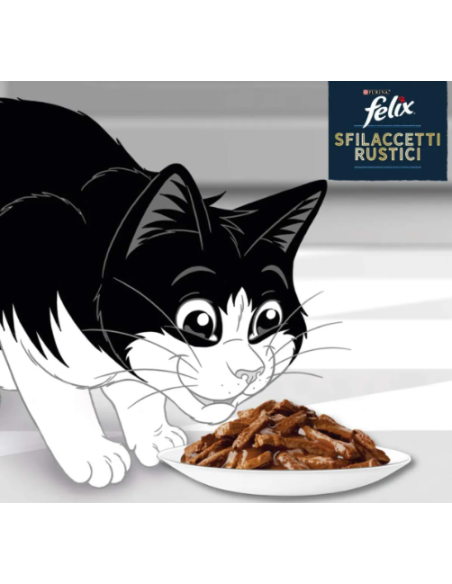 Felix Multipack le Sfilaccetti Rustici Fish Selection 12x85gr.Cibo Umido Per Gatti