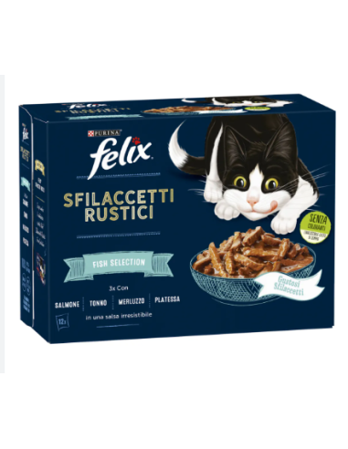 Felix Multipack le Sfilaccetti Rustici Fish Selection 12x85gr.Cibo Umido Per Gatti