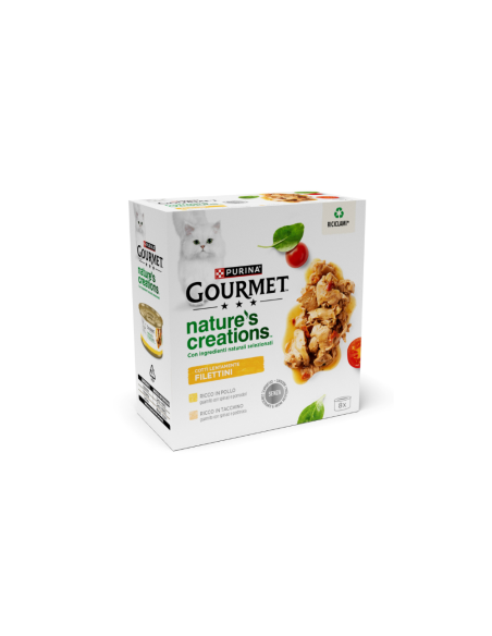 Gourmet Nature's Creations  Multipack Filettini Pollo e Tacchino 8x85gr.Cibo umido Per Gatti.