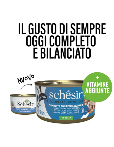 Schesir Tonnetto Con Pesce Azzurro in Jelly gr 85. Cibo Umido Per Gatti