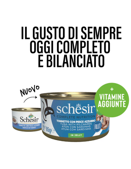 Schesir Tonnetto Con Pesce Azzurro in Jelly gr 85. Cibo Umido Per Gatti