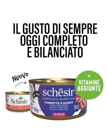 Schesir Tonnetto e Manzo in brodo gr 85. Cibo Umido per gatti .