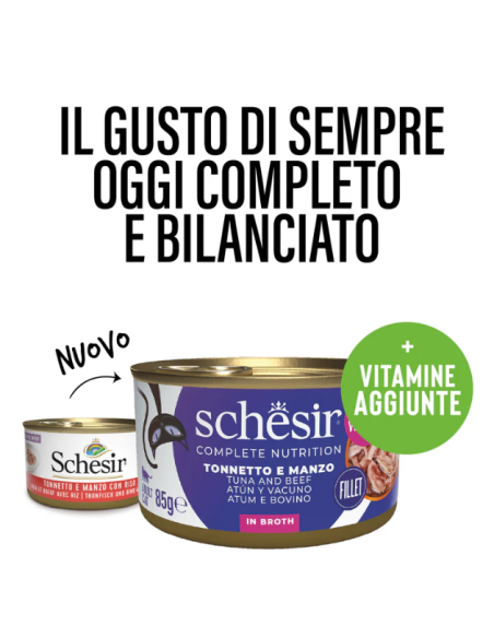 Schesir Tonnetto e Manzo in brodo gr 85. Cibo Umido per gatti .