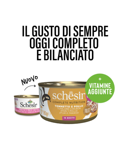 Schesir Tonnetto e Pollo  in brodo Gr.85.Cibo Umido Per Gatti