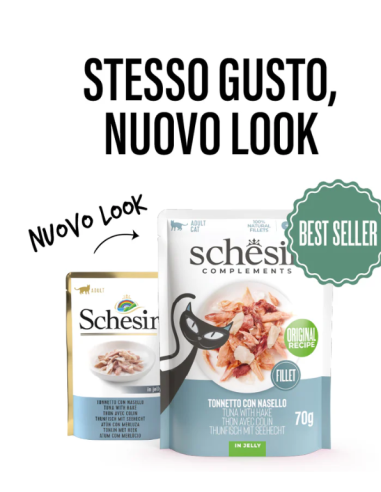 Schesir Cat Busta Tonno Con Nasello in Jelly gr 85. Mangime Umido Per Gatti