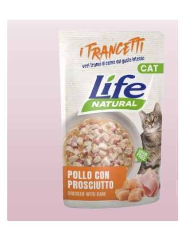 LIFE Cat Busta Trancetti Pollo con Prosciutto Gr.55.Cibo Umido per Gatti