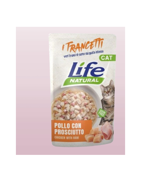 LIFE Cat Busta Trancetti Pollo con Prosciutto Gr.55.Cibo Umido per Gatti