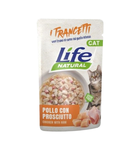 LIFE Cat Busta Trancetti Pollo con Prosciutto Gr.55.Cibo Umido per Gatti