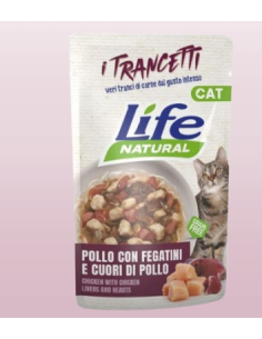 LIFE Cat Busta Trancetti Pollo con Fegatini e Cuori di Pollo Gr.55.Cibo Umido per gatti
