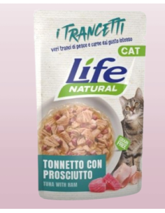 LIFE Cat Busta Trancetti Tonnetto con Prosciutto Gr.55.Cibo Umido Per Gatti