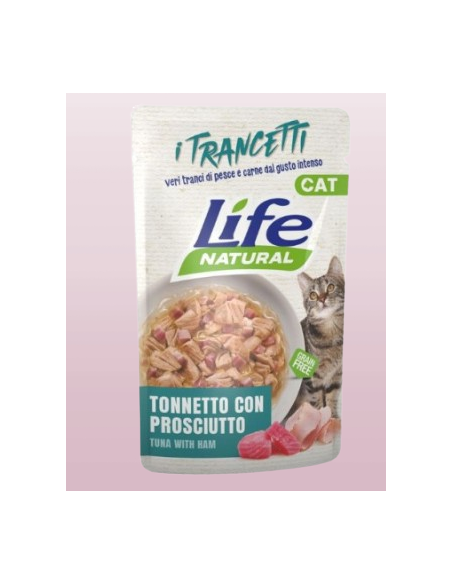 LIFE Cat Busta Trancetti Tonnetto con Prosciutto Gr.55.Cibo Umido Per Gatti