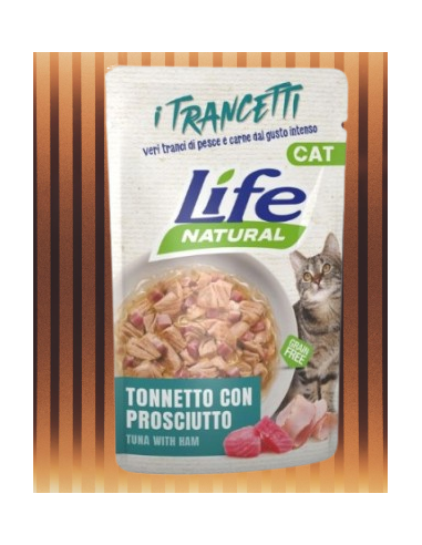 LIFE Cat Busta Trancetti Tonnetto con Prosciutto Gr.55.Cibo Umido Per Gatti .