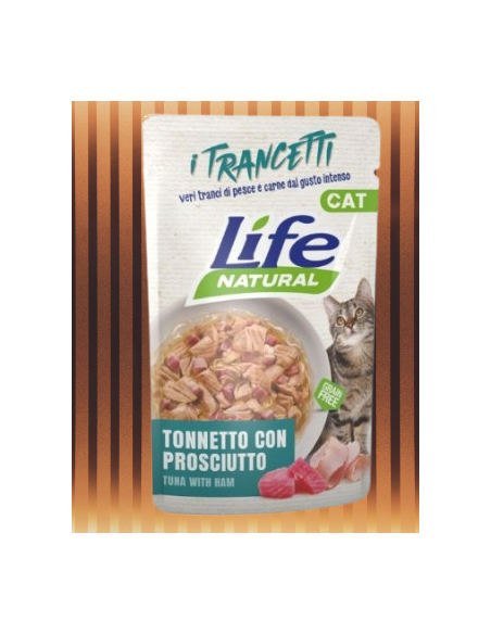 LIFE Cat Busta Trancetti Tonnetto con Prosciutto Gr.55.Cibo Umido Per Gatti .