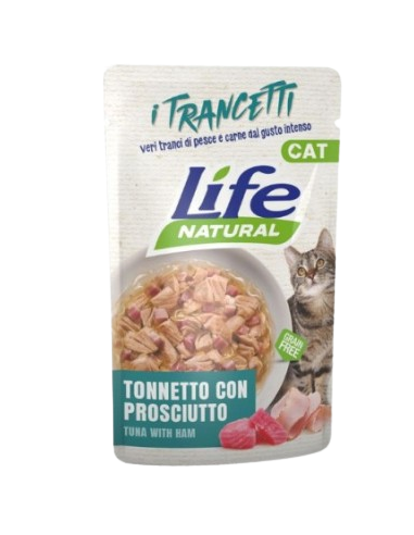 LIFE Cat Busta Trancetti Tonnetto con Prosciutto Gr.55.Cibo Umido Per Gatti .
