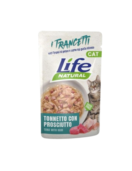 LIFE Cat Busta Trancetti Tonnetto con Prosciutto Gr.55.Cibo Umido Per Gatti .