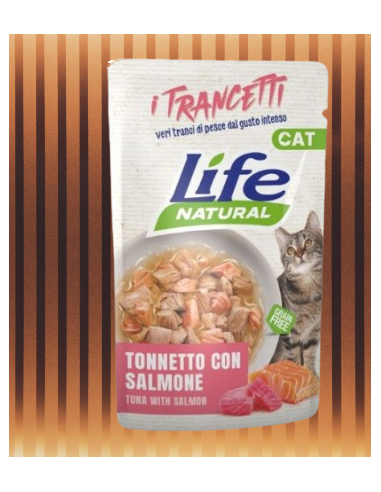 LIFE Cat Busta Trancetti Tonnetto con Salmone Gr.55.Cibo Umido Per Gatti.