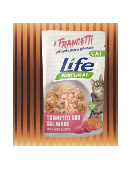 LIFE Cat Busta Trancetti Tonnetto con Salmone Gr.55.Cibo Umido Per Gatti.
