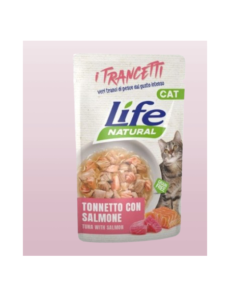 LIFE Cat Busta Trancetti Tonnetto con Salmone Gr.55.Cibo Umido Per Gatti.