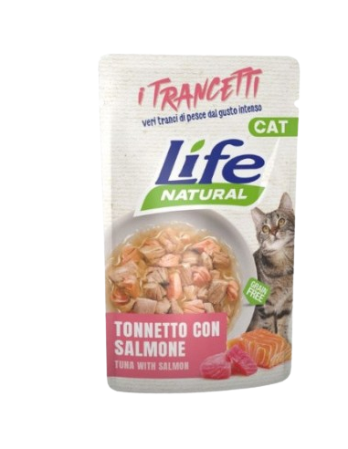 LIFE Cat Busta Trancetti Tonnetto con Salmone Gr.55.Cibo Umido Per Gatti.