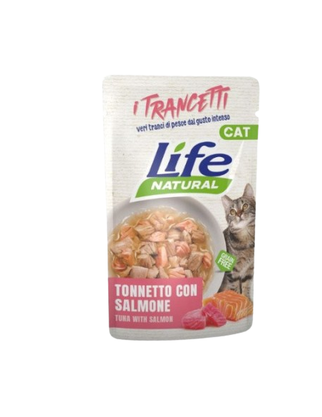 LIFE Cat Busta Trancetti Tonnetto con Salmone Gr.55.Cibo Umido Per Gatti.
