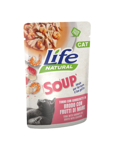 LIFE Cat Busta Soup Tonno e Gamberetti in Brodo con Frutti di Mare Gr.60.Cibo Umido Per Gatti