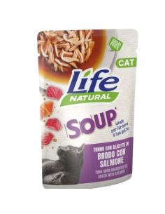 Life Cat Busta Soup Tonno e Alicette in Brodo con Salmone gr 60.Cibo Umido Per gatti.
