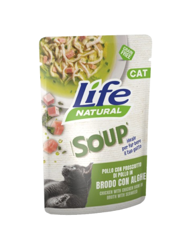 LIFE Cat Busta Soup Pollo e Prosciutto in Brodo con Alghe Gr.60.Cibo Umido per gatti.
