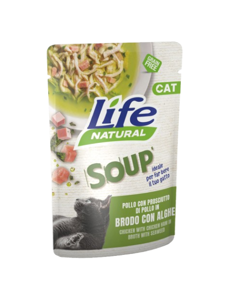 LIFE Cat Busta Soup Pollo e Prosciutto in Brodo con Alghe Gr.60.Cibo Umido per gatti.