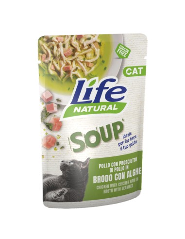 LIFE Cat Busta Soup Pollo e Prosciutto in Brodo con Alghe Gr.60.Cibo Umido per gatti.