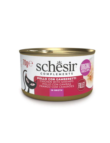 Schesir Pollo Con Gamberetti  in Brodo Gr.70.Cibo Umido per gatti .