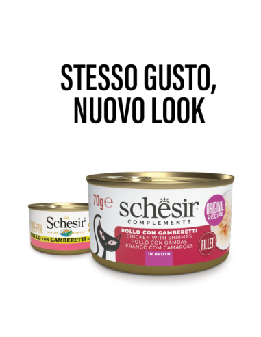 Schesir Pollo Con Gamberetti  in Brodo Gr.70.Cibo Umido per gatti