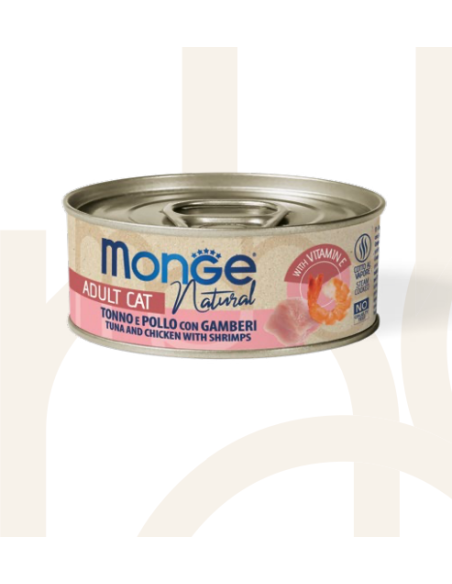 Monge Natural Tonno Pollo e Gamberetti gr 80. Cibo Umido Per Gatti