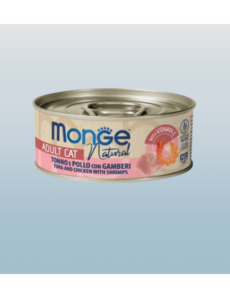 Monge Natural Tonno Pollo e Gamberetti gr 80. Cibo Umido Per Gatti