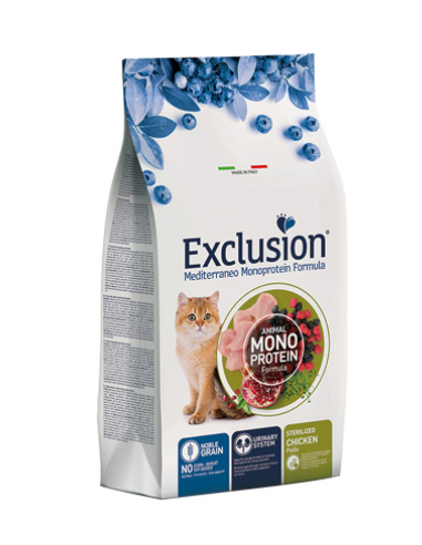 Exclusion Monoproteico Sterilizzato Pollo gr 300. Cibo Secco Per Gatti