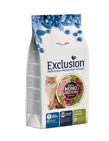 Exclusion Monoproteico Sterilizzato Pollo gr 300. Cibo Secco Per Gatti