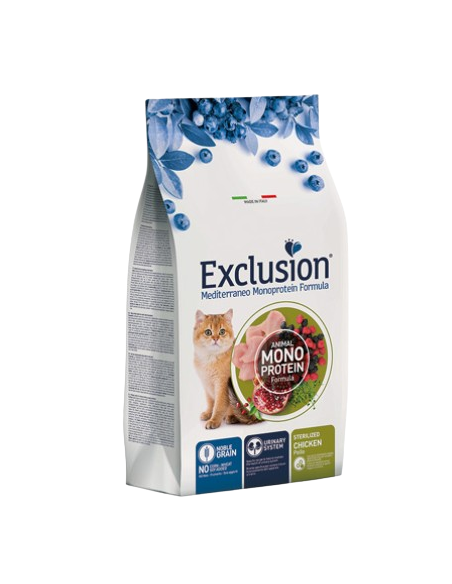 Exclusion Monoproteico Sterilizzato Pollo gr 300. Cibo Secco Per Gatti