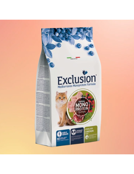 Exclusion Monoproteico Sterlizzato Pollo Kg 1,5. Cibo Secco Per Gatti