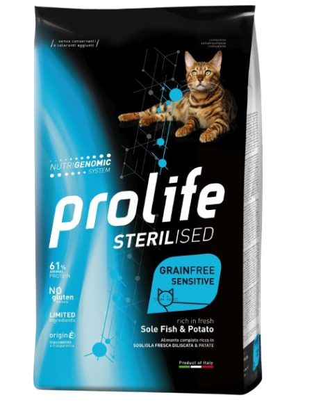 Prolife Sterilised Grain Free Adult Sole Fish and Potato (Sogliola e Patate) Gr.400 Cibo per Gatti