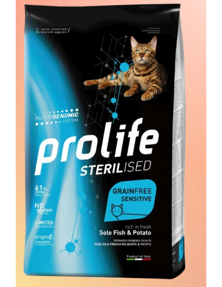 Prolife Sterilised Grain Free Adult Sole Fish and Potato (Sogliola e Patate) Gr.400 Cibo per Gatti