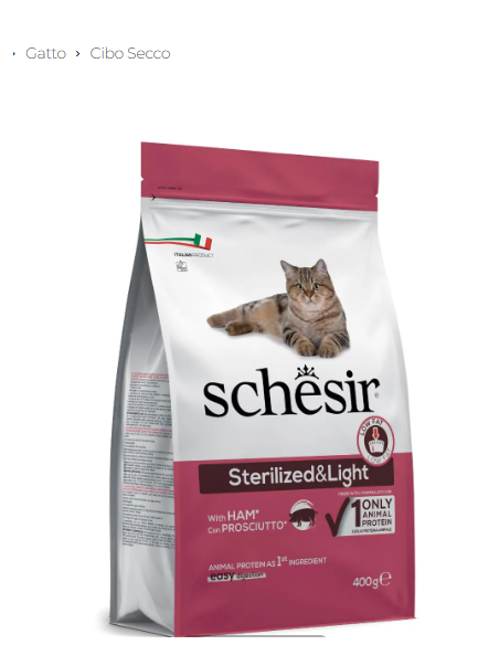 Schesir Adult Sterilizzato e Light  prosciutto gr 400. Cibo Secco Per gatti