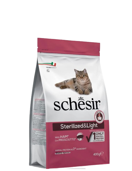 Schesir Adult Sterilizzato e Light  prosciutto gr 400. Cibo Secco Per gatti
