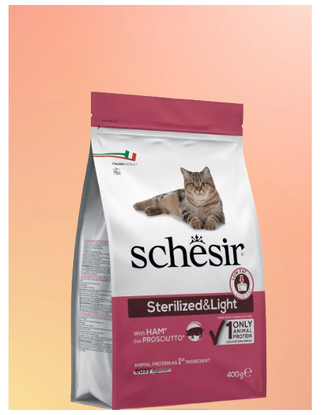 Schesir Adult Sterilizzato e Light  prosciutto gr 400. Cibo Secco Per gatti