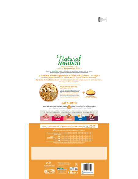 Natural Trainer Dog Sensitive Medium Maxi Agnello e Cereali No Gluten  kg 12. Alimento Per Cani