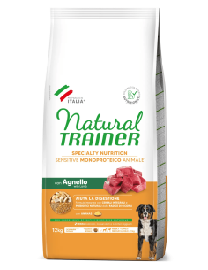 Natural Trainer Dog Sensitive Medium Maxi Agnello e Cereali No Gluten  kg 12. Alimento Per Cani
