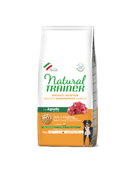 Natural Trainer Dog Sensitive Medium Maxi Agnello e Cereali No Gluten  kg 12. Alimento Per Cani
