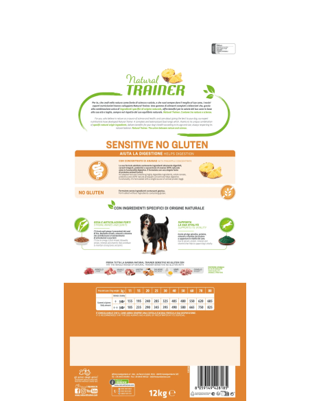 Trainer Dog Sensitive NoGluten Med/Max Uovo e Cereali Integrali kg.12. Cibo Secco Per Cani