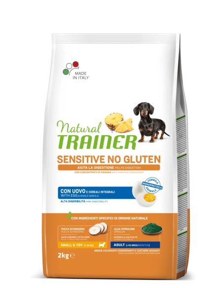 Trainer Dog Sensitive NoGluten Mini Uovo e Cereali Integrali kg.2. Crocchette Per Cani
