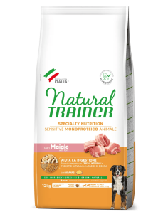 Trainer Dog Sensitive Medium Maxi Maiale e Cereali Integrali No Gluten Kg 12,5.Cibo Secco Per Cani