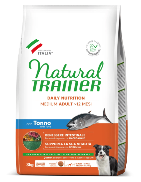 Trainer Dog Natural Trainer Medium Tonno e Riso Kg 3 Cibo Secco Per Cani